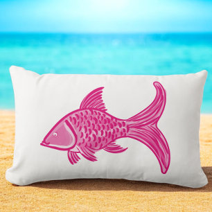 Preppy Pink Fish Lumbar Cushion