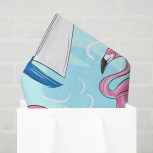 Preppy Pink Flamingo Blue Sailboat Tissue Paper