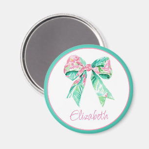 Preppy Pink Floral Bow Personalised Magnet