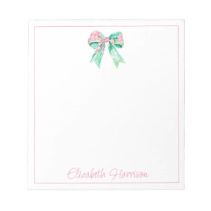 Preppy Pink Floral Bow Personalised Notepad