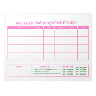 Preppy Pink Game Scorecard Custom Tracker Mahjong Notepad