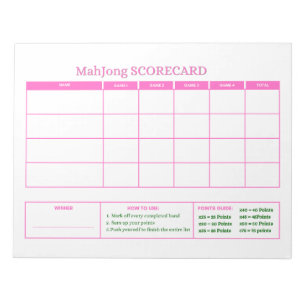 Preppy Pink Game Scorecard Tracker Mahjong Notepad