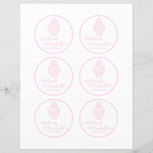 Preppy Pink Ginger Jar Monogram Cupcake Toppers