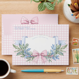 Preppy Pink Gingham Grandmillennial Envelope