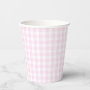 Preppy Pink Gingham Plaid First Birthday  Paper Cups