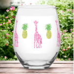Preppy Pink Giraffes Pineapples Classic  Stemless Wine Glass<br><div class="desc">This gorgeous pink giraffes wine glass with the pineapples would be perfect for anyone who loves preppy and stylish designs. It's the perfect way to add a touch of southern fun and elegance to your wine drinking experience. Sip on Chardonnay or Merlot from this glass while enjoying a cosy night...</div>