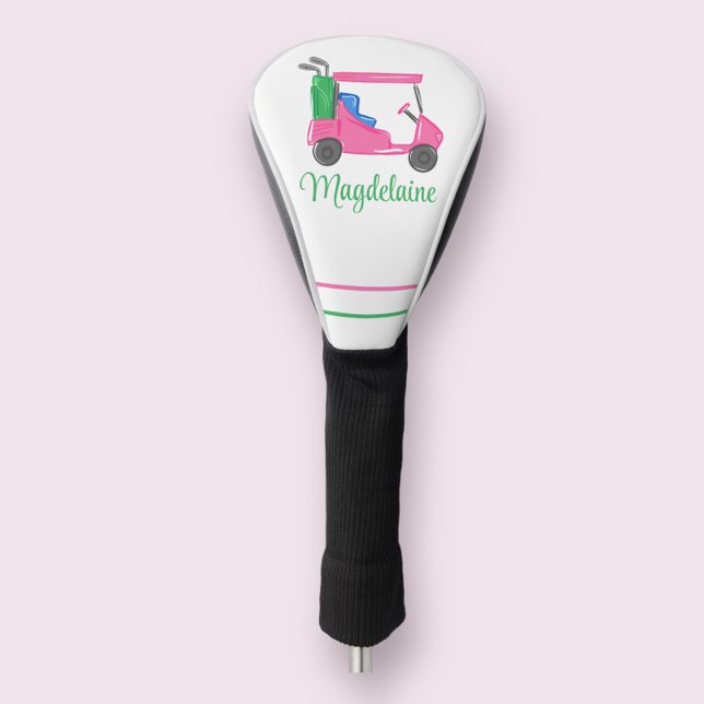 Preppy Pink Golf Cart Custom Name Golf Head Cover (Creator Uploaded)