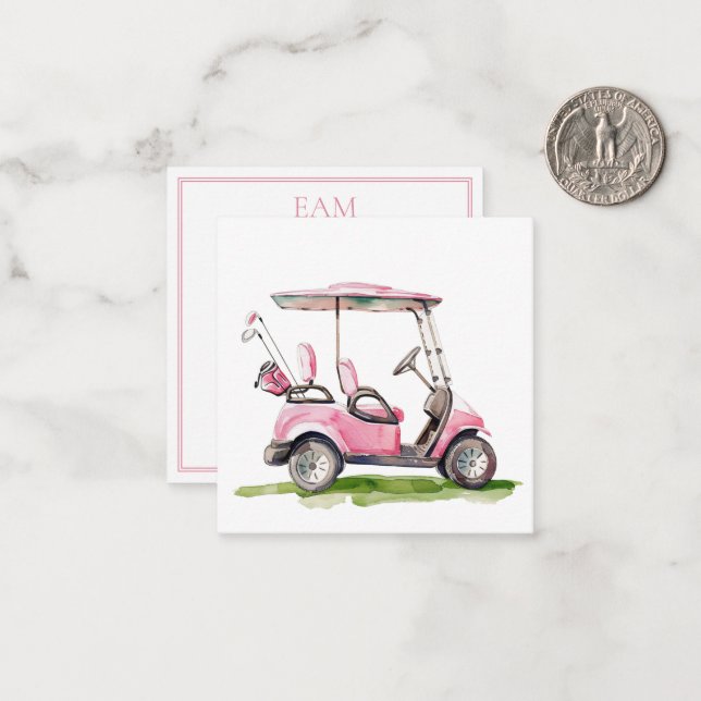 Preppy Pink Golf Cart Monogram Card (Front/Back In Situ)