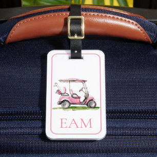 Preppy Pink Golf Cart Monogram Luggage Tag