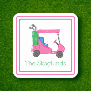 Preppy Pink Golf Cart Personalised Border Gift Card