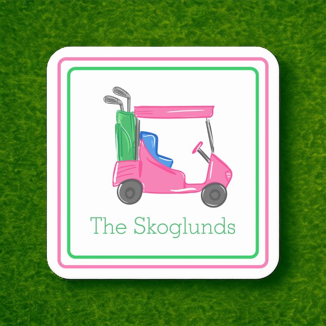 Preppy Pink Golf Cart Personalised Border Gift Card (Creator Uploaded)