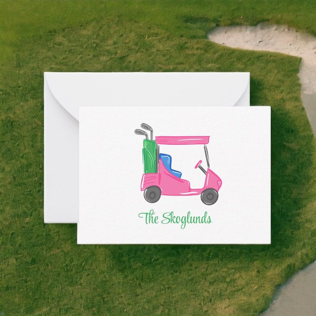Preppy Pink Golf Cart Personalised Card (Creator Uploaded)