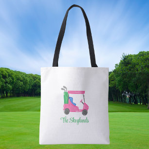 Preppy Pink Golf Cart / Personalised Golf Gift Tote Bag