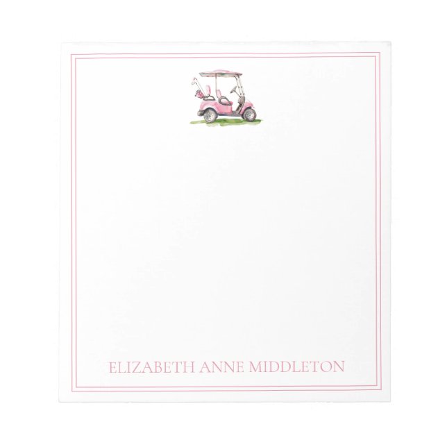 Preppy Pink Golf Cart Personalised Notepad (Front)