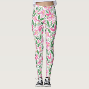 Preppy Pink Green Alligator Wine Pattern White Leggings