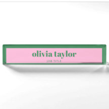 Preppy Pink Green Bold Name Modern Workspace