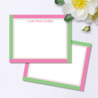 Preppy Pink & Green Border Custom Name Stationery