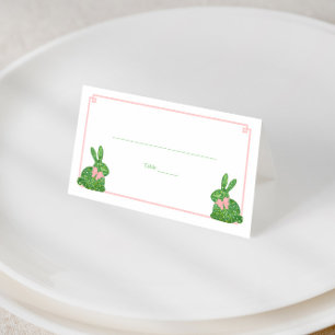 Preppy Pink Green Boxwood Rabbit Easter Brunch  Place Card