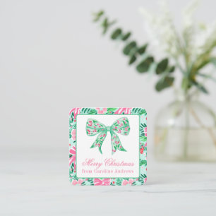 Preppy Pink & Green Christmas Bow Gift Enclosure Card