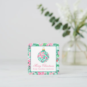 Preppy Pink & Green Christmas Ornament Enclosure Card