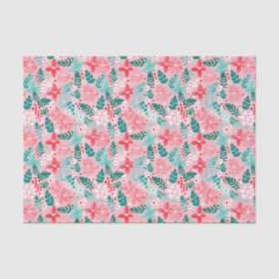 Preppy Pink & Green Christmas Poinsettias Tissue Paper