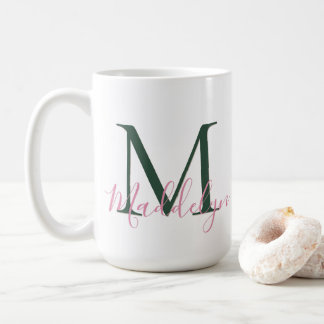 Preppy Pink & Green Custom Initial Monogram Coffee Mug