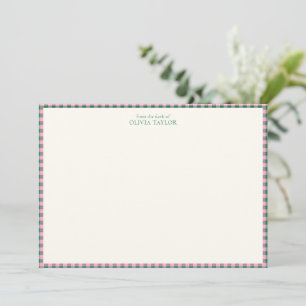 Preppy Pink Green Gingham Plaid Personalised Name Card