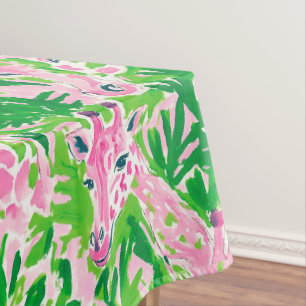 Preppy Pink & Green Giraffes / Safari Party Pink Tablecloth