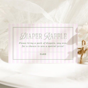 Preppy Pink & Green Girl Baby Shower Diaper Raffle Enclosure Card