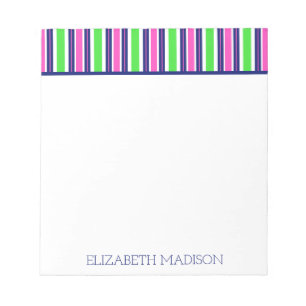 Preppy Pink Green Navy Blue Stripe Monogram Notepad