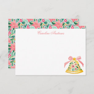 Preppy Pink & Green Palm Beach Christmas Bell Thank You Card