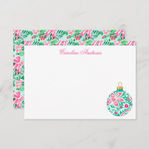 Preppy Pink & Green Palm Beach Ornament Thank You Card