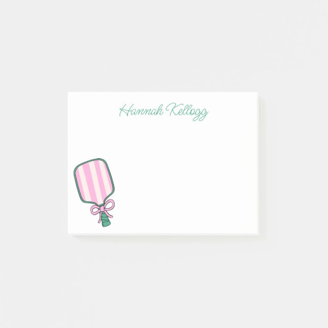 Preppy Pink & Green Pickleball Personalised Post-it Notes (Front)