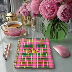 Preppy Pink & Green Plaid   Monogrammed Planner