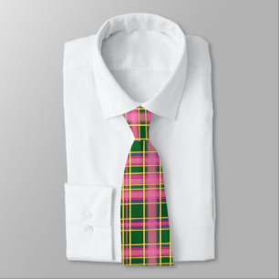 Preppy Pink & Green Plaid  Neck Tie