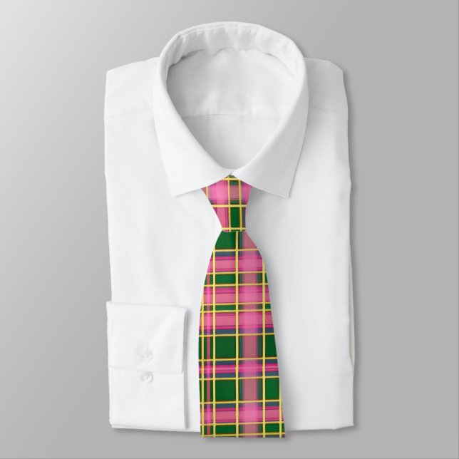Preppy Pink & Green Plaid  Neck Tie (Tied)