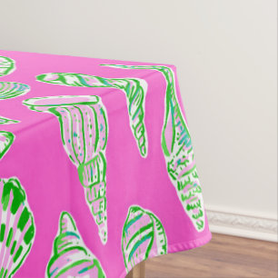 Preppy Pink Green Sea Shells / Coastal Beach Pink  Tablecloth