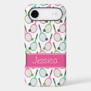 Preppy Pink Green Teal Tennis Pattern Personalised
