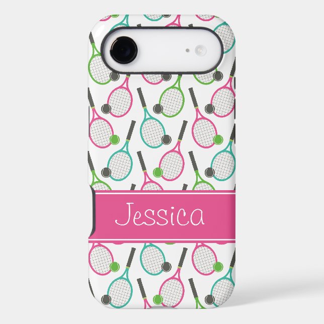 Preppy Pink Green Teal Tennis Pattern Personalised (Back)