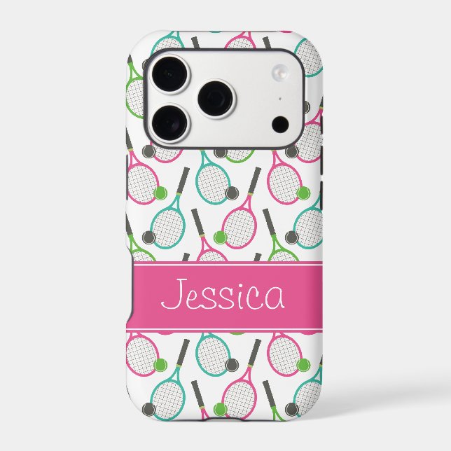 Preppy Pink Green Teal Tennis Pattern Personalised (Back)