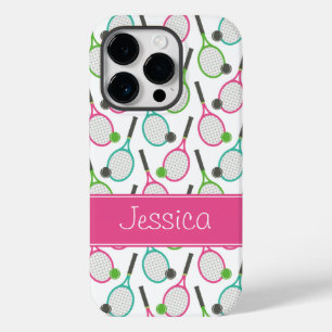 Preppy Pink Green Teal Tennis Pattern Personalised Case-Mate iPhone 14 Pro Case