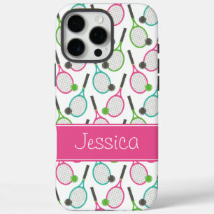 Preppy Pink Green Teal Tennis Pattern Personalised iPhone 16 Pro Max Case