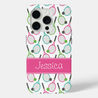 Preppy Pink Green Teal Tennis Pattern Personalised iPhone 15 Pro Case