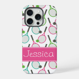 Preppy Pink Green Teal Tennis Pattern Personalised iPhone 15 Pro Case
