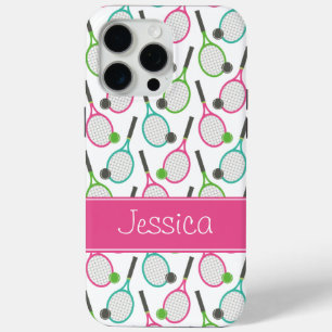 Preppy Pink Green Teal Tennis Pattern Personalized iPhone 15 Pro Max Case