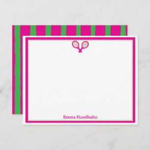 Preppy Pink & Green Tennis Flat Card Stationary 