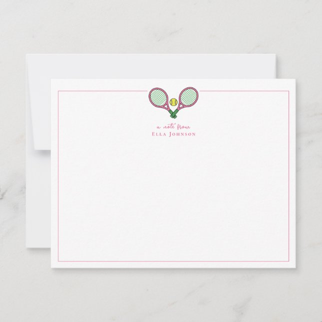 Preppy Pink & Green Tennis rackets  Thank You Card (Front)