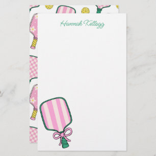 Preppy Pink Green & Yellow Pickleball Personalised Stationery