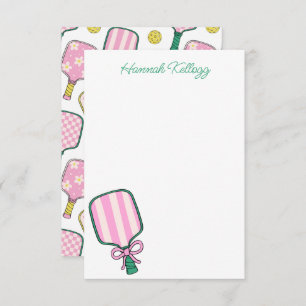 Preppy Pink Green & Yellow Pickleball Personalised Thank You Card