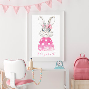 Preppy Pink Heart Personalised Bunny  Canvas Print